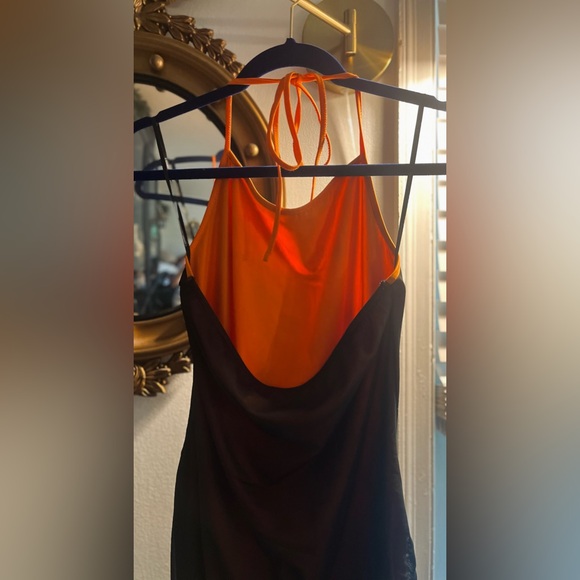 Forever 21 Vibrant Orange and Sheer Brown Backless Dress - Picture 4 of 9